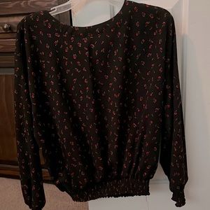 Floral elastic waist blouse with tie back detail